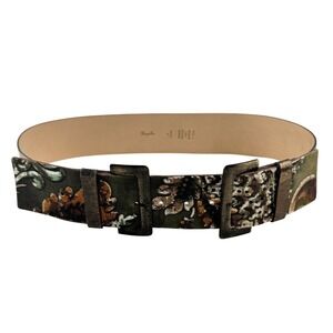 Women's Statement Genuine Leather Belt Size L Made in Italy Floral Print Buckle